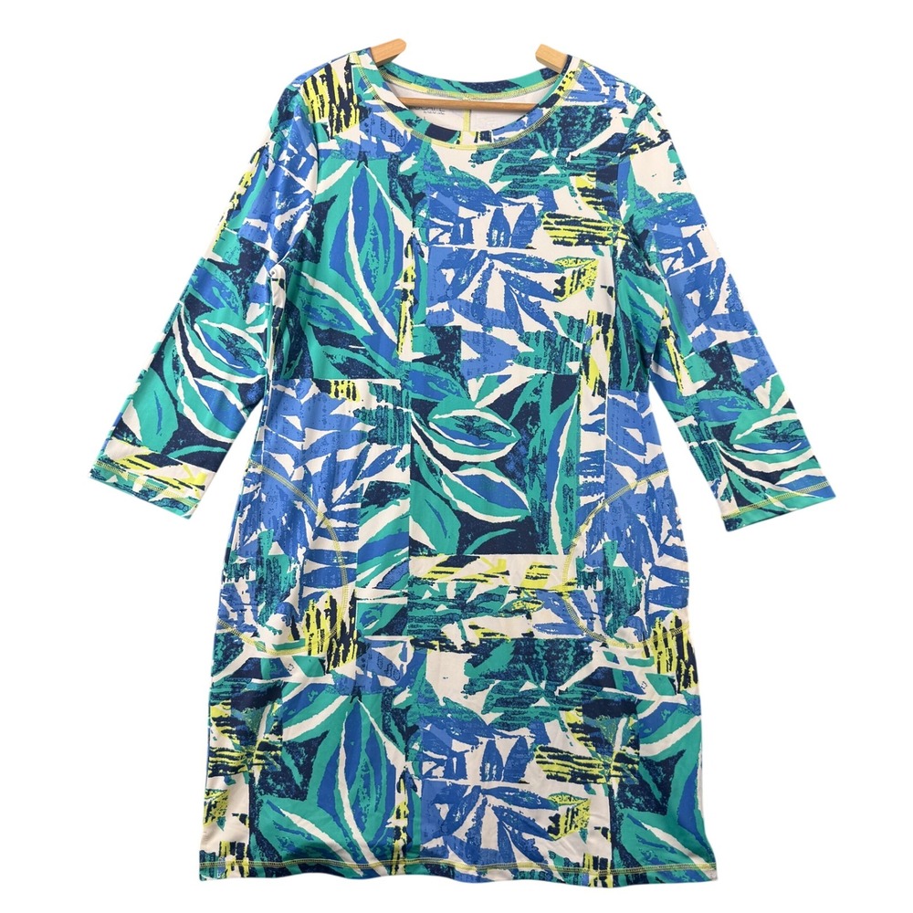 Escape‎ by Habitat Clothes Blue Green Abstract Tropical Leaf Print Dress Large